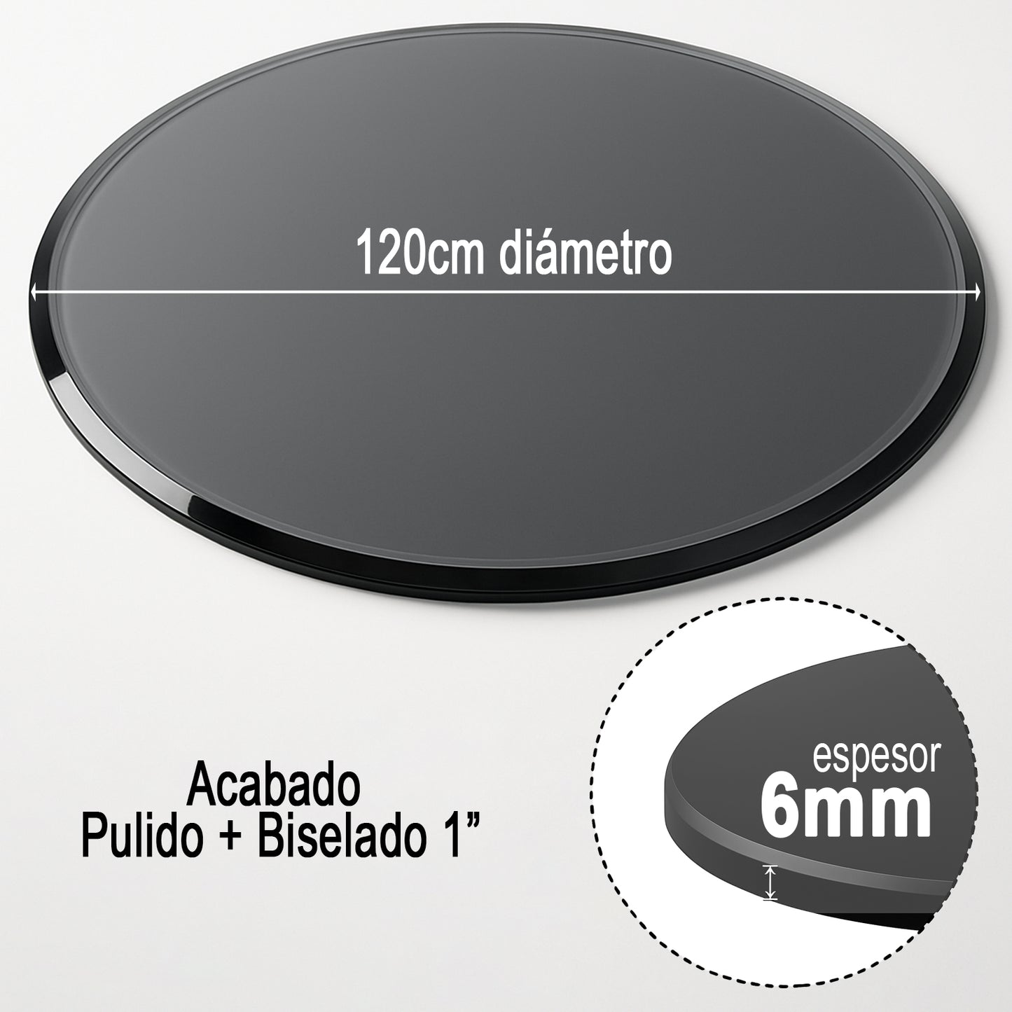 Cubierta Circular Vidrio Ahumado Templado 120cm Diámetro