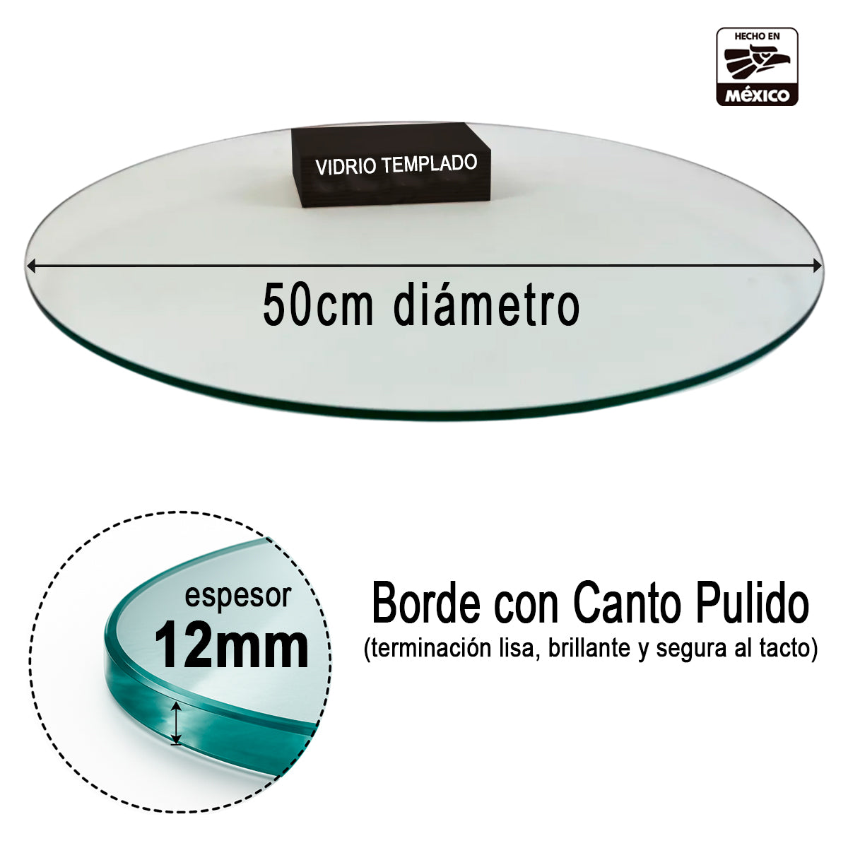 Cubierta Circular Vidrio Claro Templado 50cm Diámetro