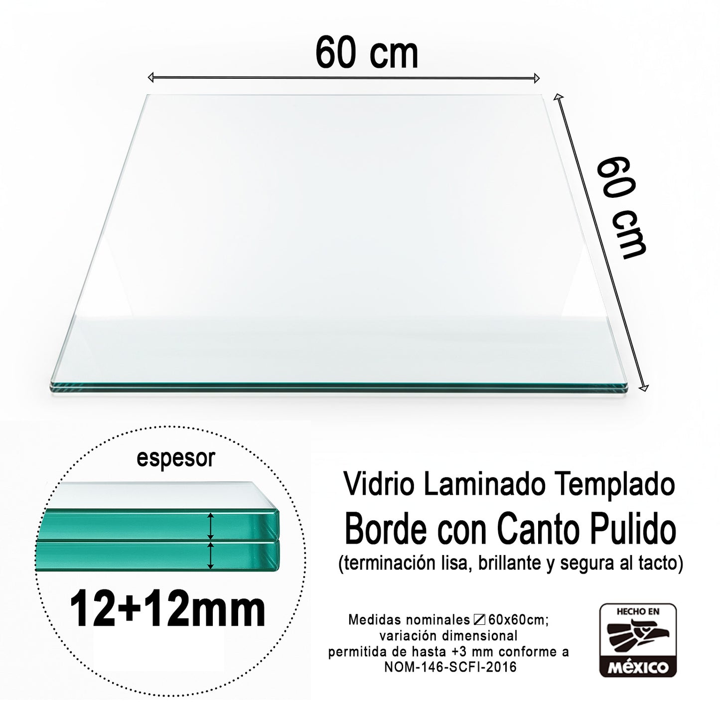 Vidrio Laminado Templado Claro 60 x 60 cm – Cristal para Piso de Alta Resistencia