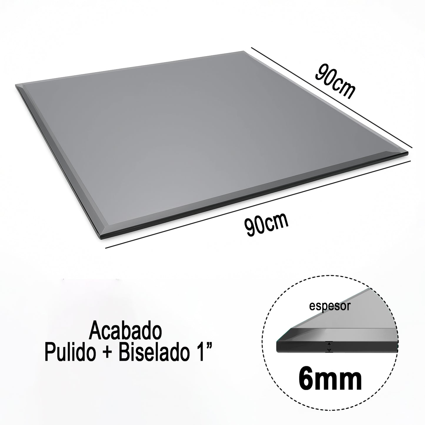 Cubierta Cuadrada Vidrio Ahumado Templado 90x90cm