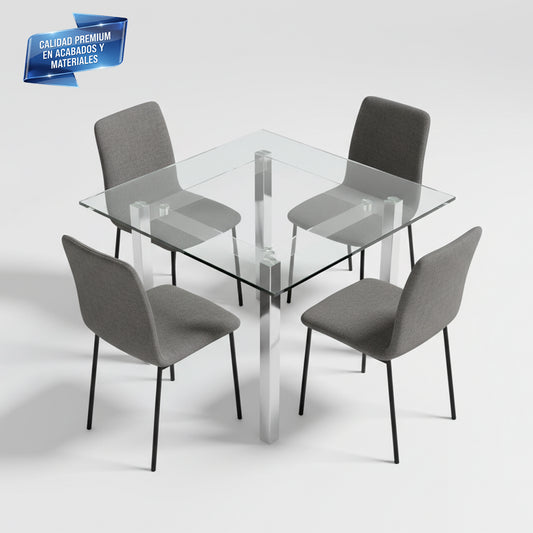 Cubierta Cuadrada de Vidrio Templado Claro Para mesa de 4 sillas - VitroTemp