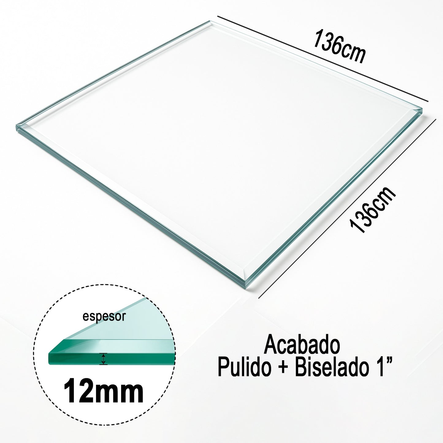 Cubierta Cuadrada de Vidrio Templado Claro 136x136cm