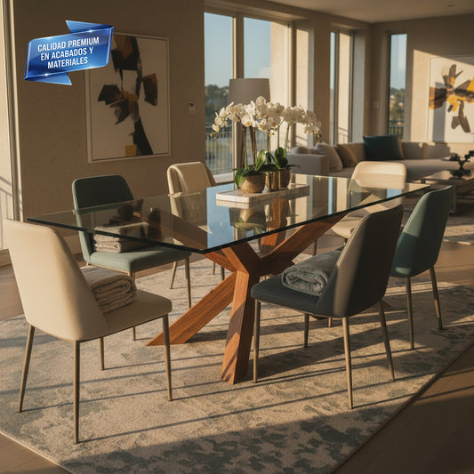 Cubierta Rectangular Vidrio Claro Templado para mesa de comedor de 6 personas - VitroTemp