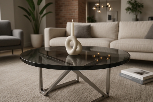 Mesita vista desde esquina con biselado detallado - living de lujo