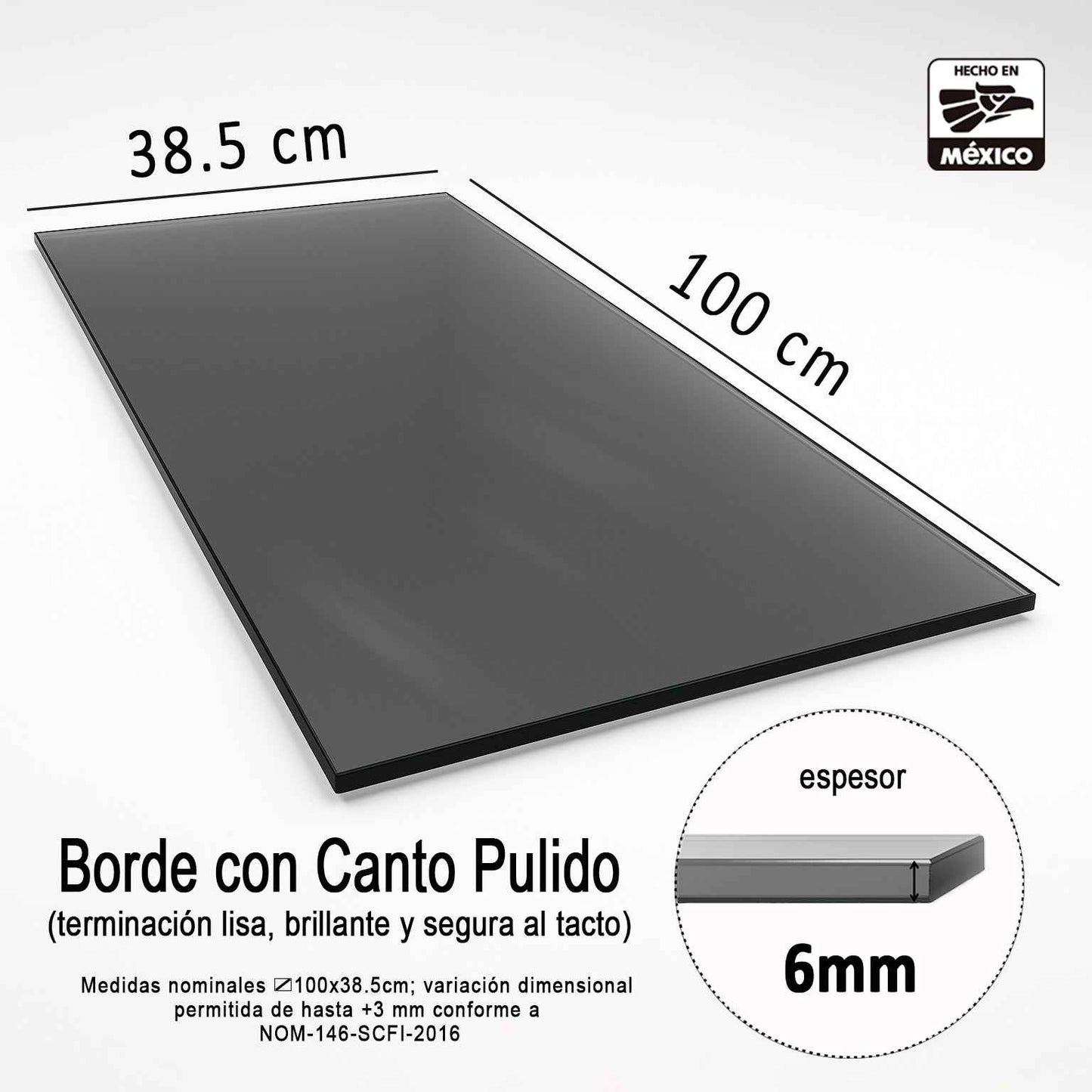 Cubierta Rectangular Vidrio Templado Ahumado 78.5x41.5cm