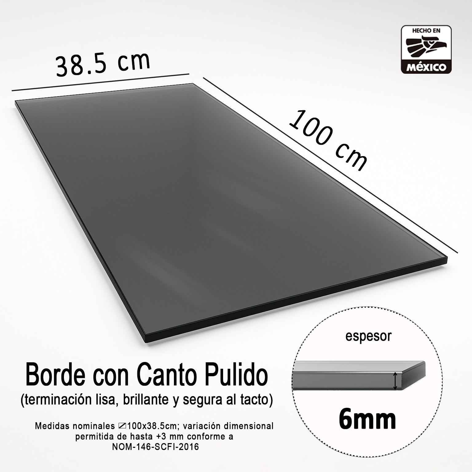 Cubierta Rectangular Vidrio Templado Ahumado 78.5x41.5cm