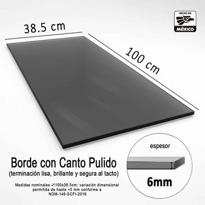 Cubierta Rectangular Vidrio Templado Ahumado 78.5x41.5cm