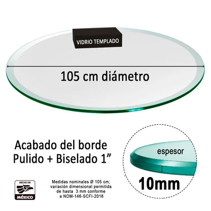 Cubierta Circular Vidrio Claro Templado 105cm Diámetro