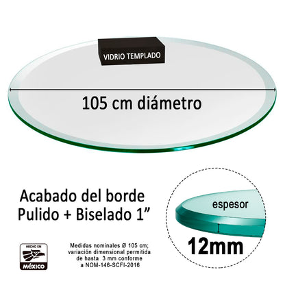 Cubierta Circular Vidrio Claro Templado 105cm Diámetro