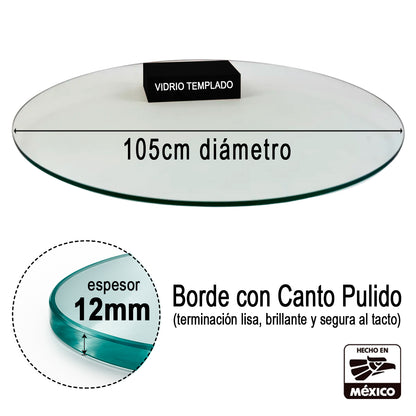 Cubierta Circular Vidrio Claro Templado 105cm Diámetro