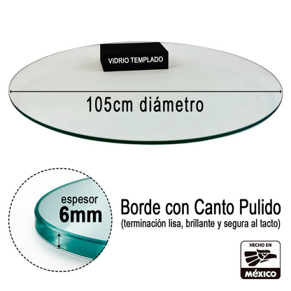 Cubierta Circular Vidrio Claro Templado 105cm Diámetro
