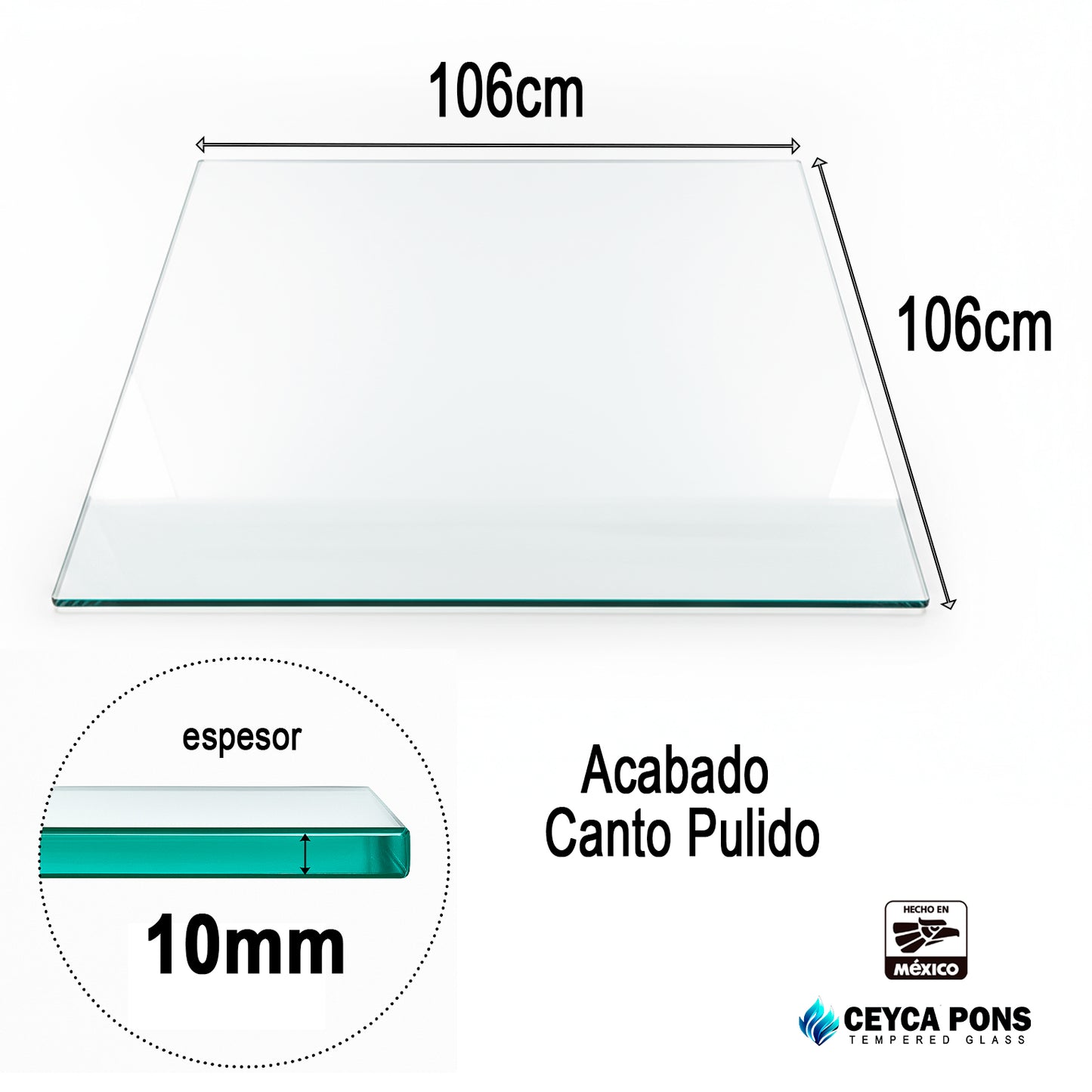 Cubierta Cuadrada de Vidrio Templado Claro 106x106cm