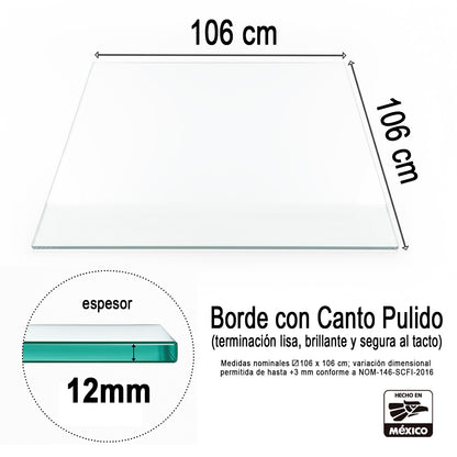 Cubierta Cuadrada Vidrio Templado Claro 106x106cm