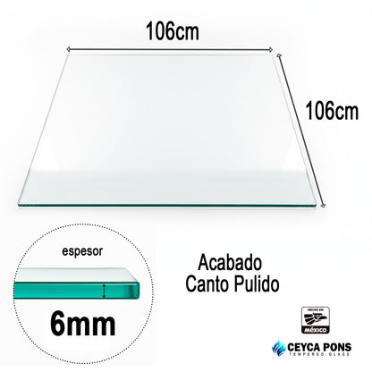 Cubierta Cuadrada de Vidrio Templado Claro 106x106cm