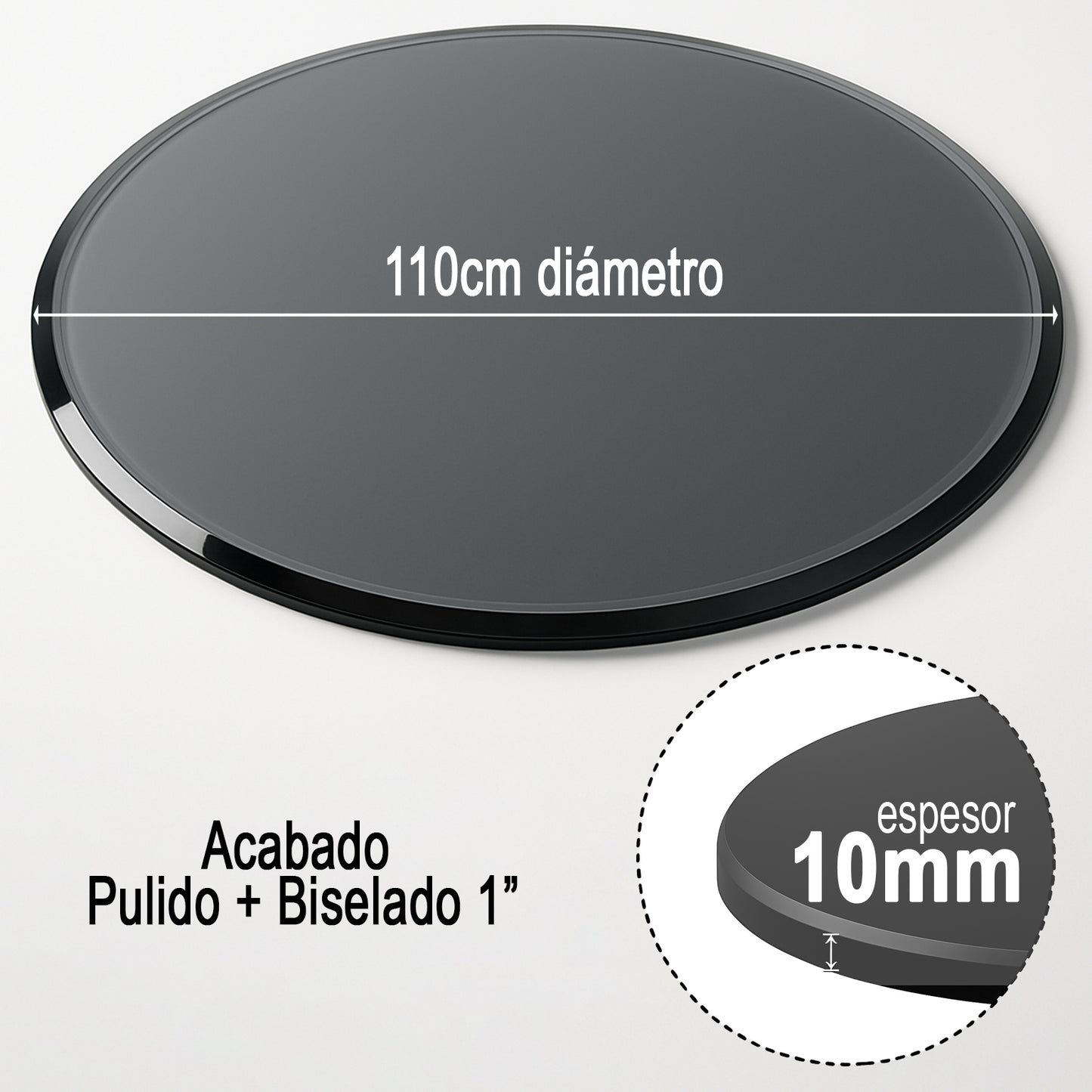 Cubierta Circular Vidrio Ahumado Templado 110cm Diámetro