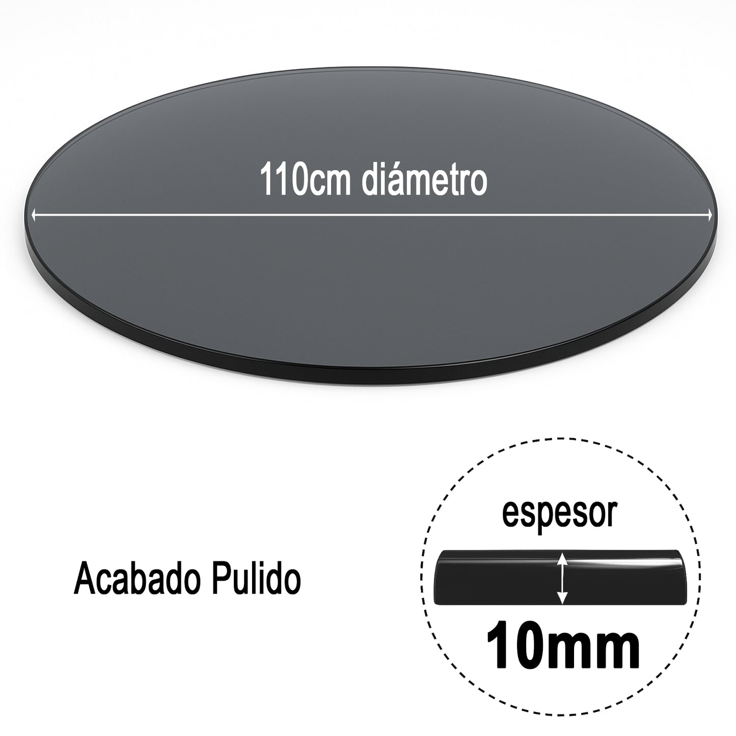 Cubierta Circular Vidrio Ahumado Templado 110cm Diámetro