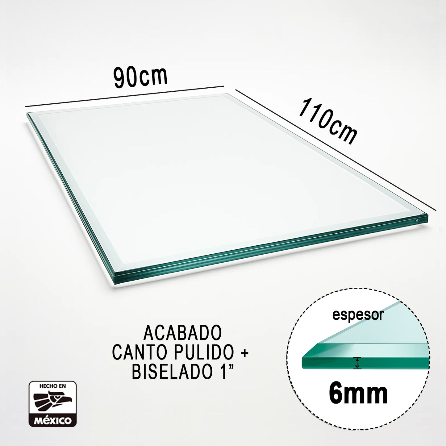 Cubierta Rectangular Vidrio Claro Templado 110x90cm