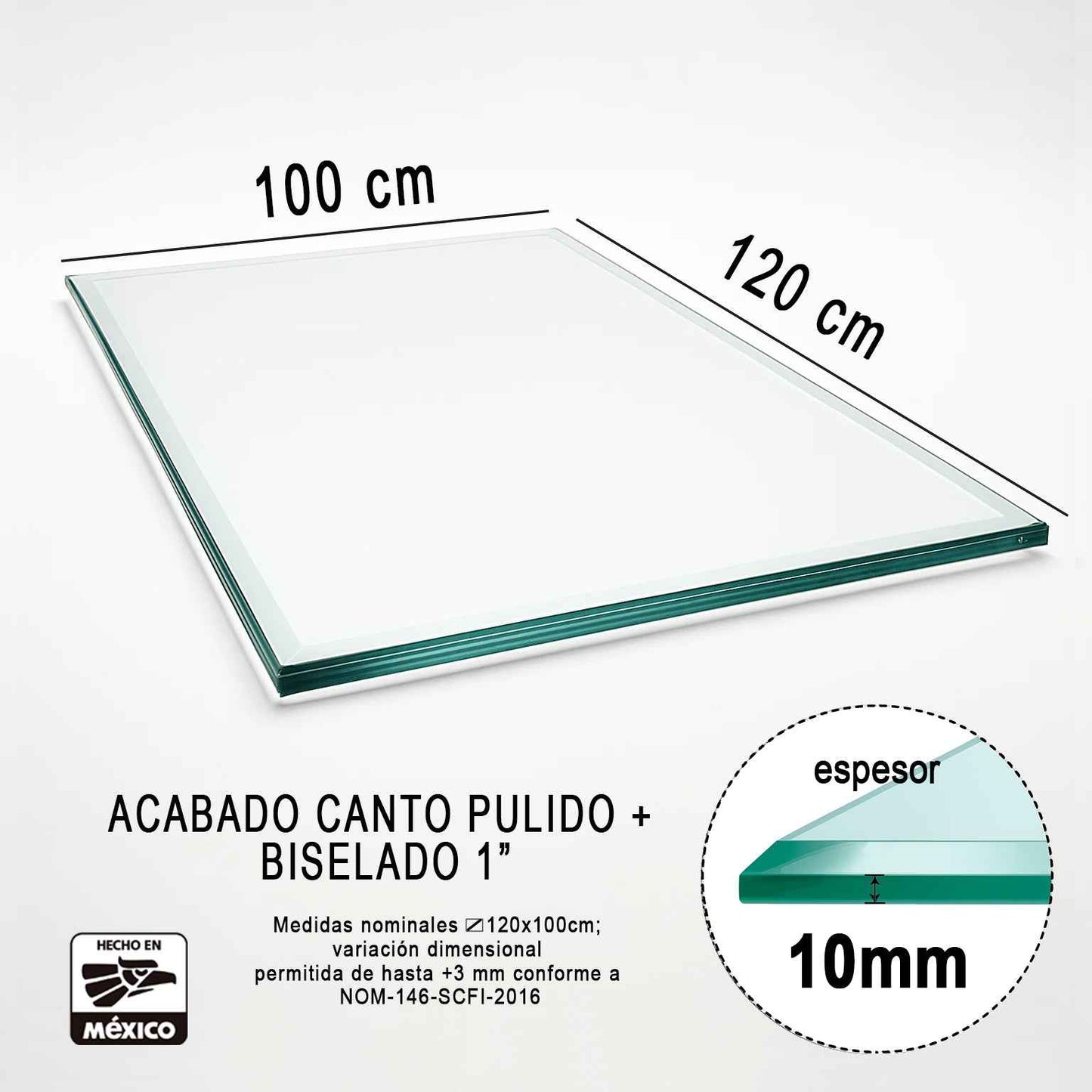 Vidrio Templado Rectangular Claro Para Mesa 120 x 100 cm