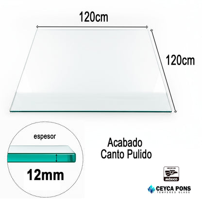 Cubierta Cuadrada de Vidrio Templado Claro 120x120cm