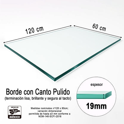 Cubierta Rectangular Vidrio Claro Templado 120x60cm