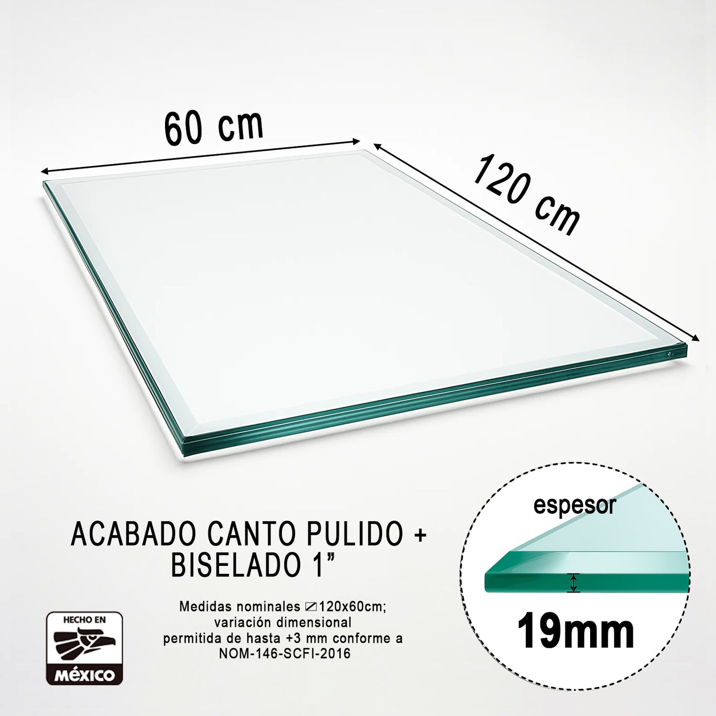Cubierta Rectangular Vidrio Claro Templado 120x60cm