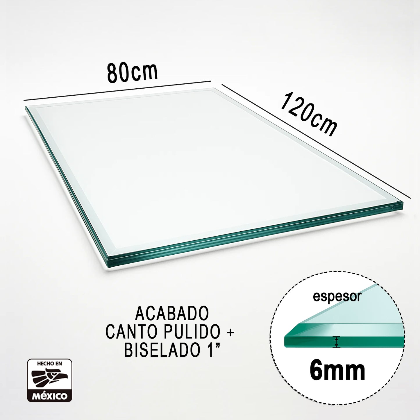Cubierta Rectangular Vidrio Claro Templado 120x80cm