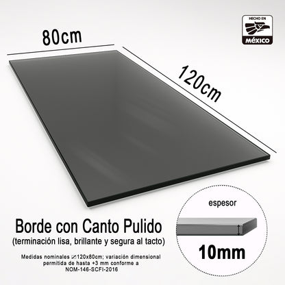 Cubierta Rectangular Vidrio Templado Ahumado 120x80cm