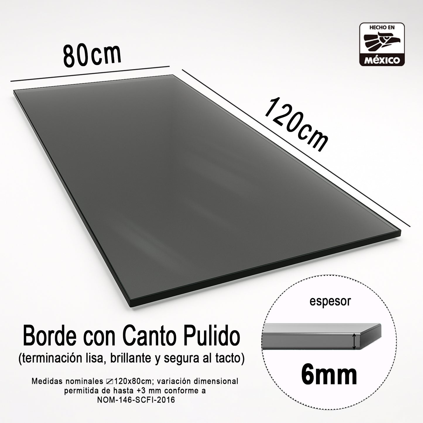 Cubierta Rectangular Vidrio Templado Ahumado 120x80cm