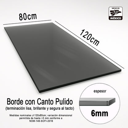 Cubierta Rectangular Vidrio Templado Ahumado 120x80cm