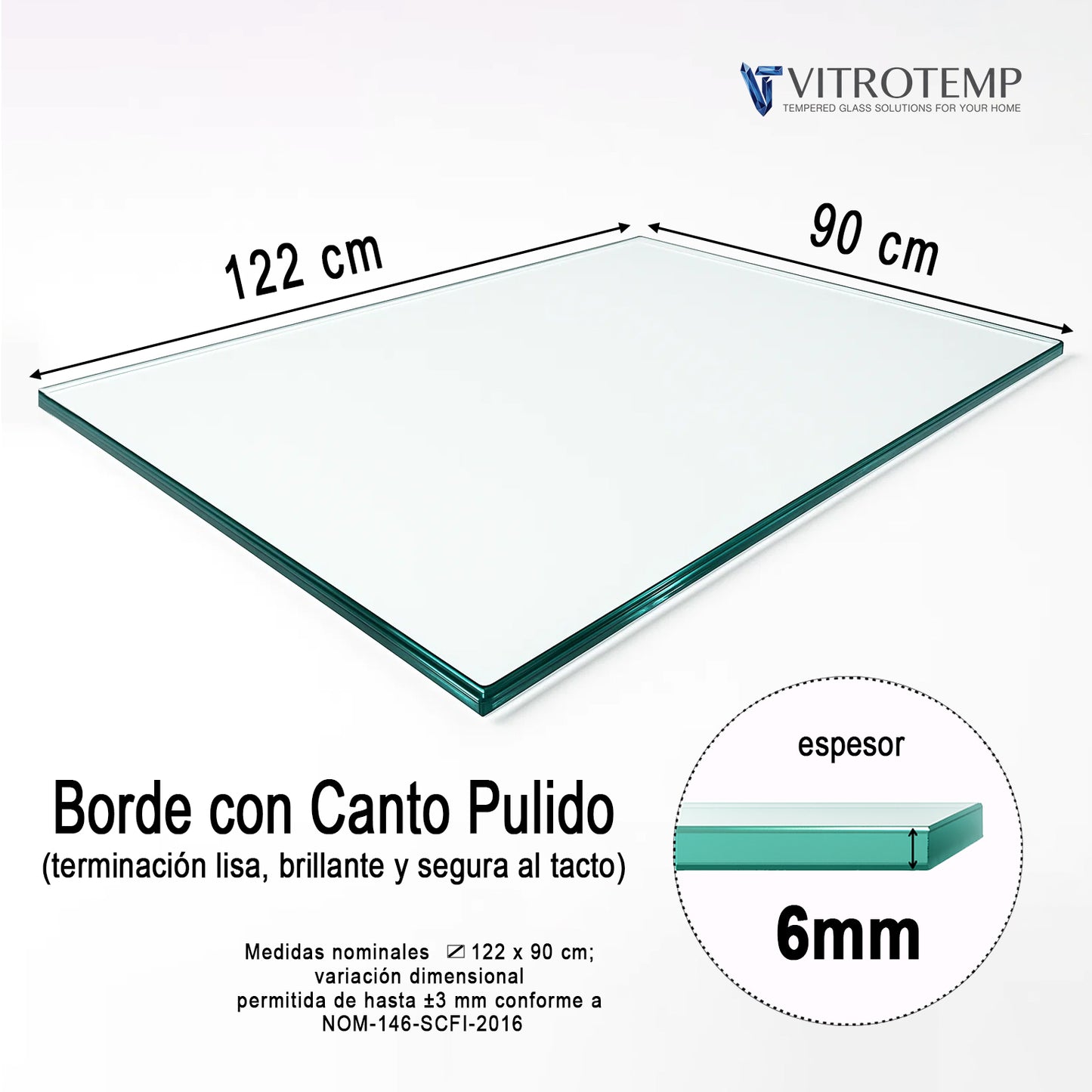 Cubierta Rectangular Vidrio Claro Templado 122x90cm