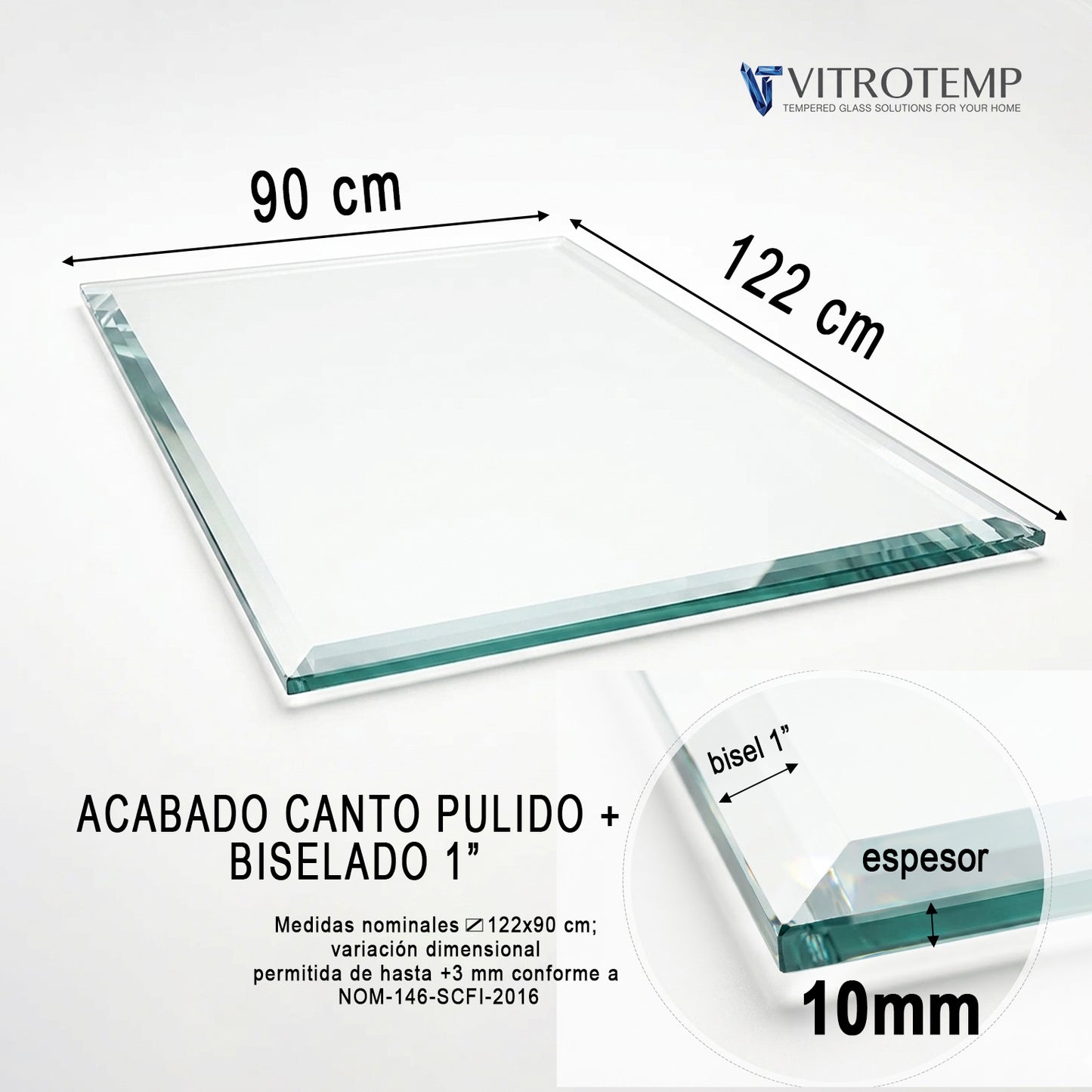 Cubierta Rectangular Vidrio Claro Templado 122x90cm