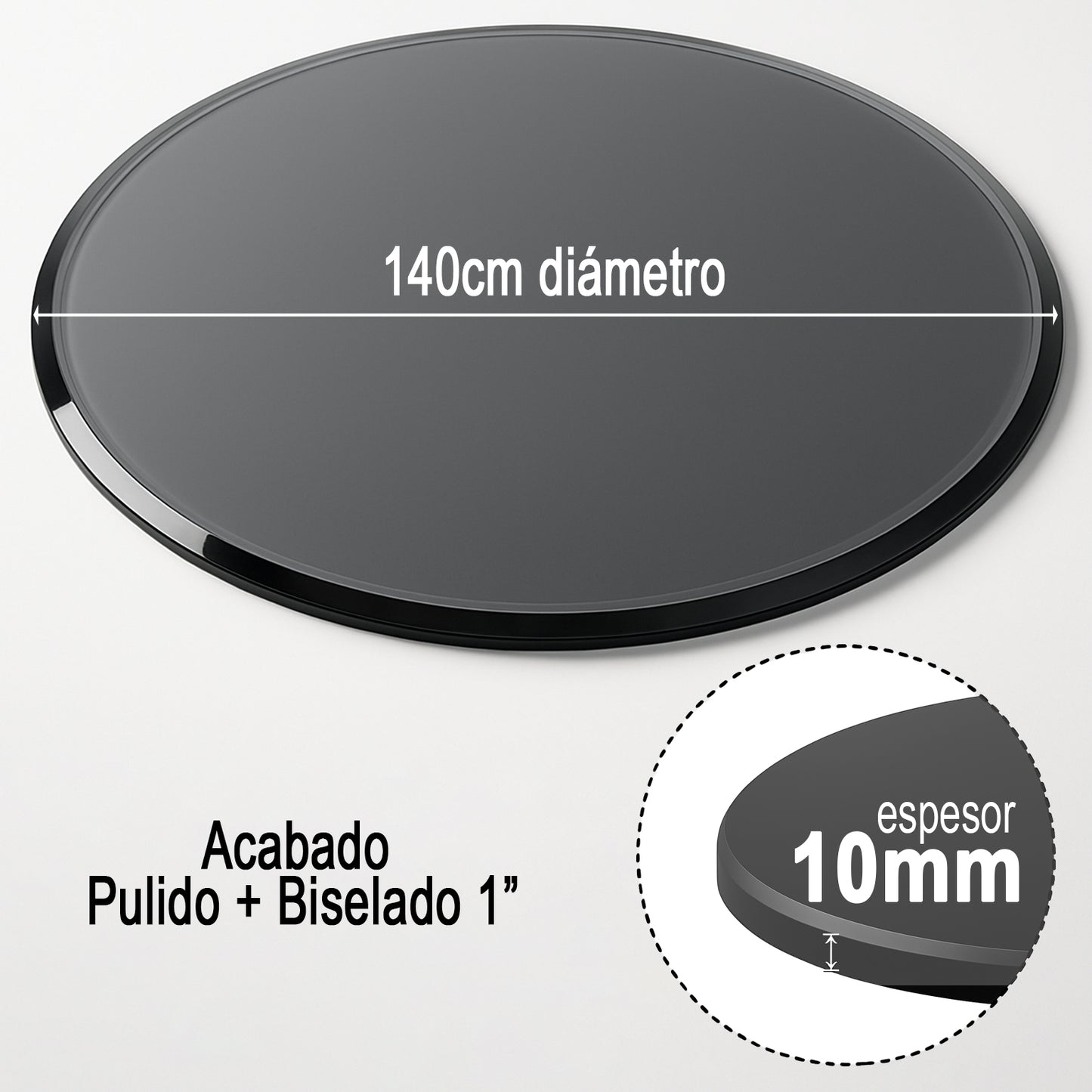 Cubierta Circular Vidrio Ahumado Templado 140cm Diámetro