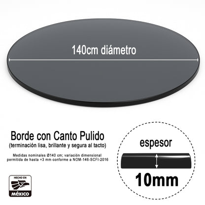 Cubierta Circular Vidrio Ahumado Templado 140cm Diámetro
