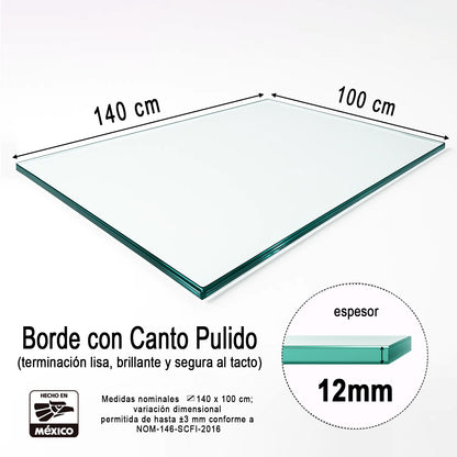 Cubierta Rectangular Vidrio Claro Templado 140x100cm