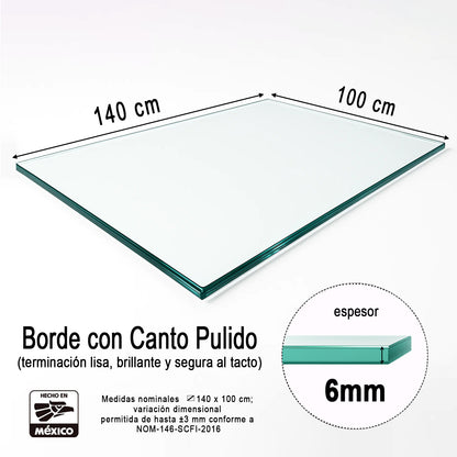 Cubierta Rectangular Vidrio Claro Templado 140x100cm