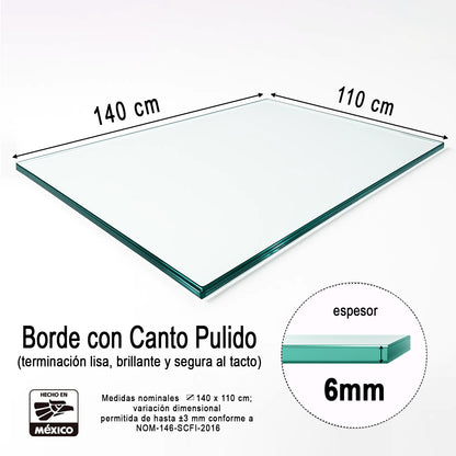 Cubierta Rectangular Vidrio Claro Templado 140x110cm
