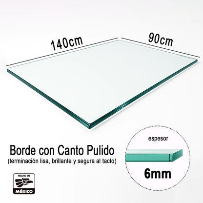 Cubierta Rectangular Vidrio Claro Templado 140x90cm