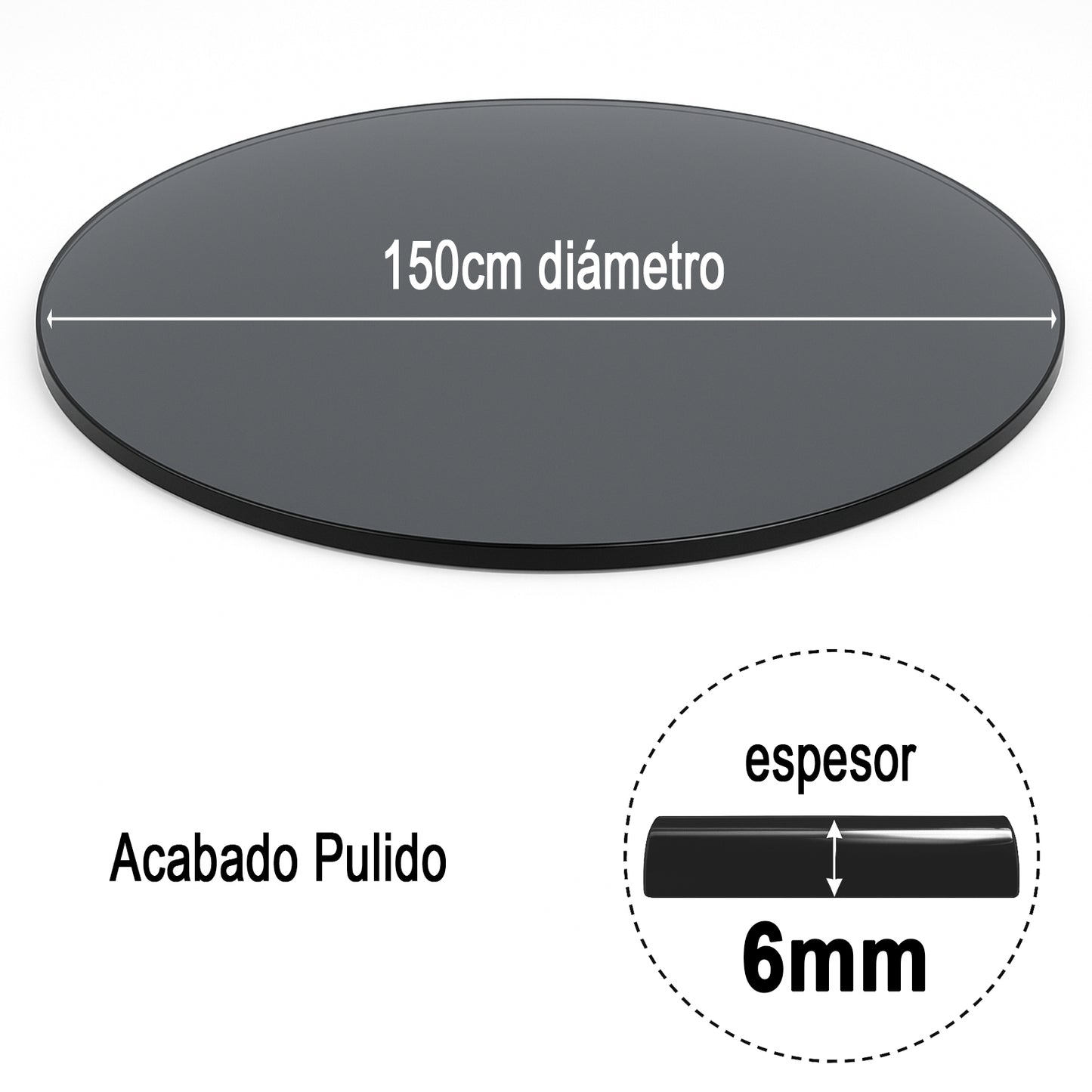 Cubierta Circular Vidrio Ahumado Templado 150cm Diámetro