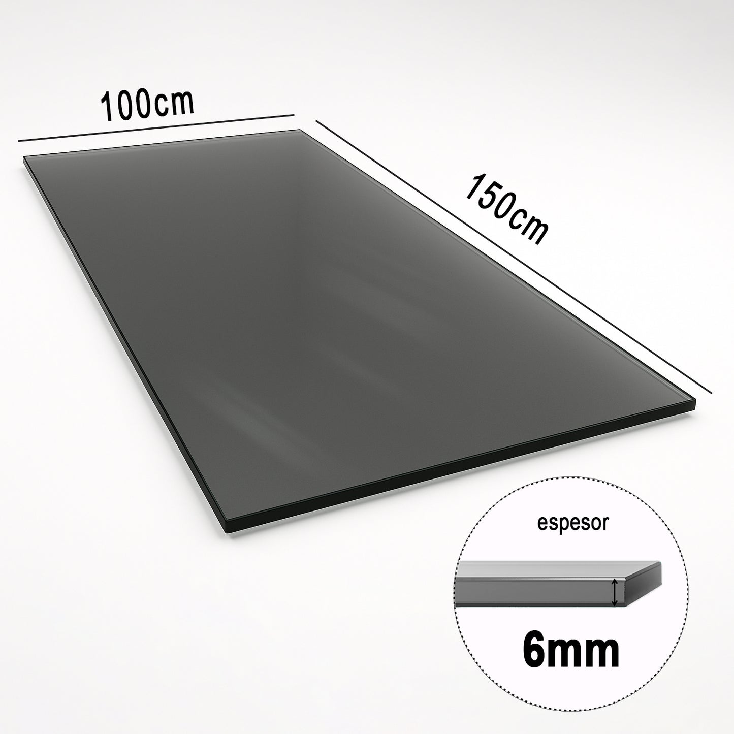 Cubierta Rectangular Vidrio Ahumado Templado 150x100cm