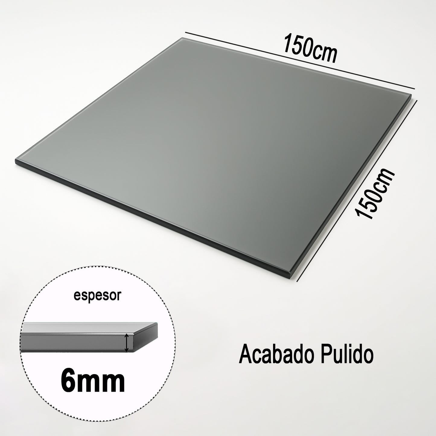 Cubierta Cuadrada Vidrio Ahumado Templado 150x150cm