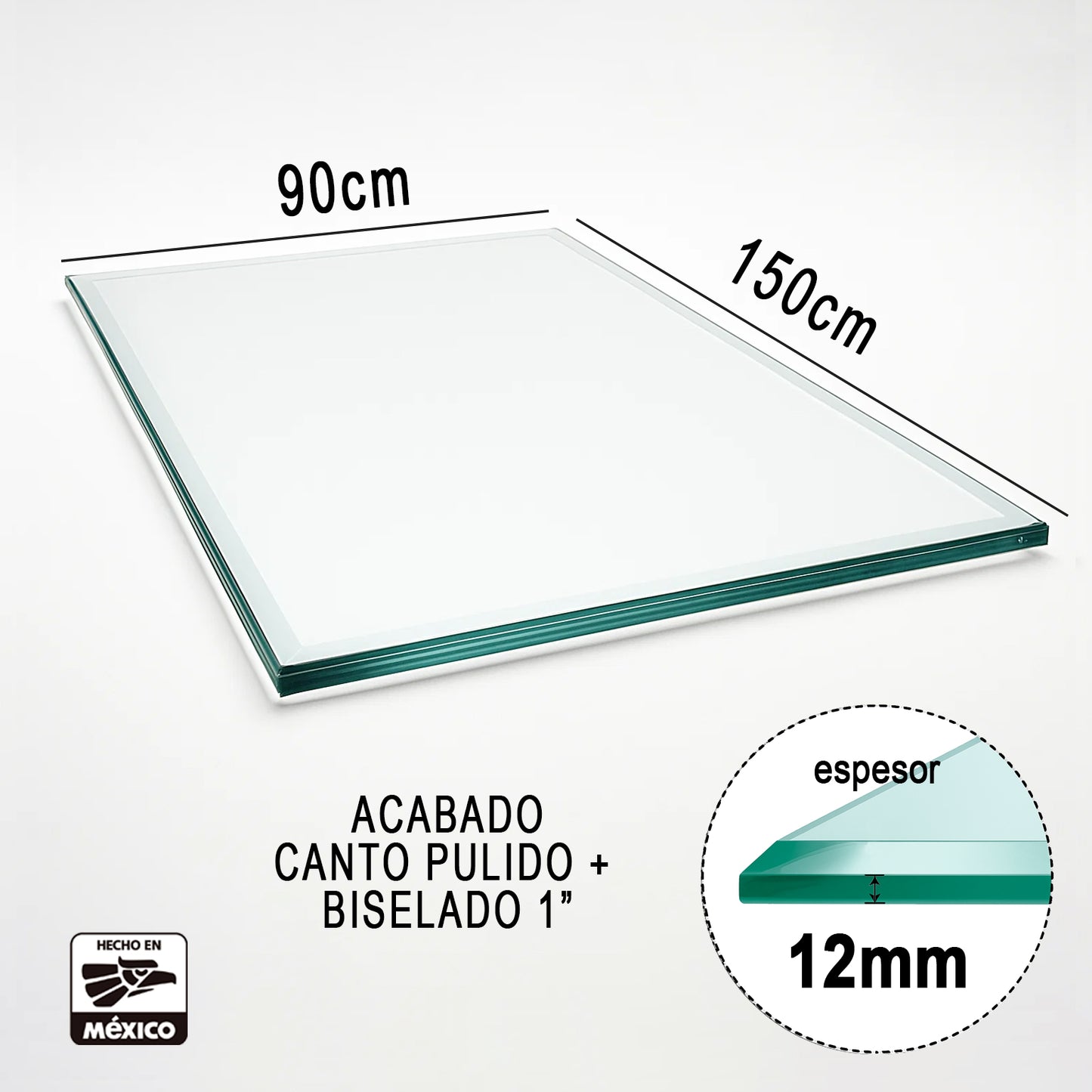 Cubierta Rectangular Vidrio Claro Templado 150x90cm