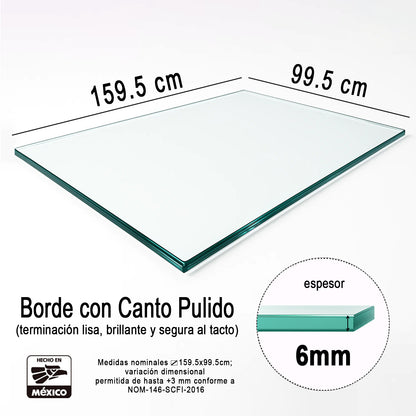 Cubierta Rectangular Vidrio Claro Templado 159.5 x 99.5cm 6mm espesor Canto Biselado - VitroTemp