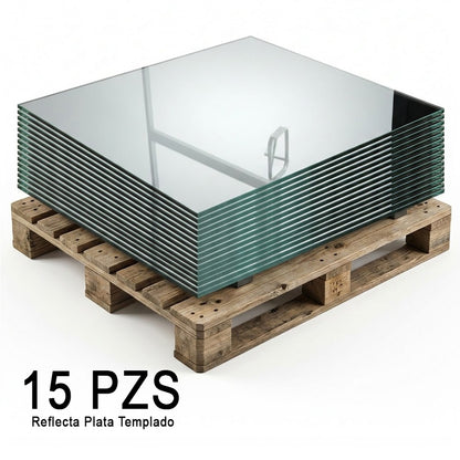 Vidrio Templado Reflecta Plata de 6mm Medida 120 x 120 cm Control Solar Arquitectónico