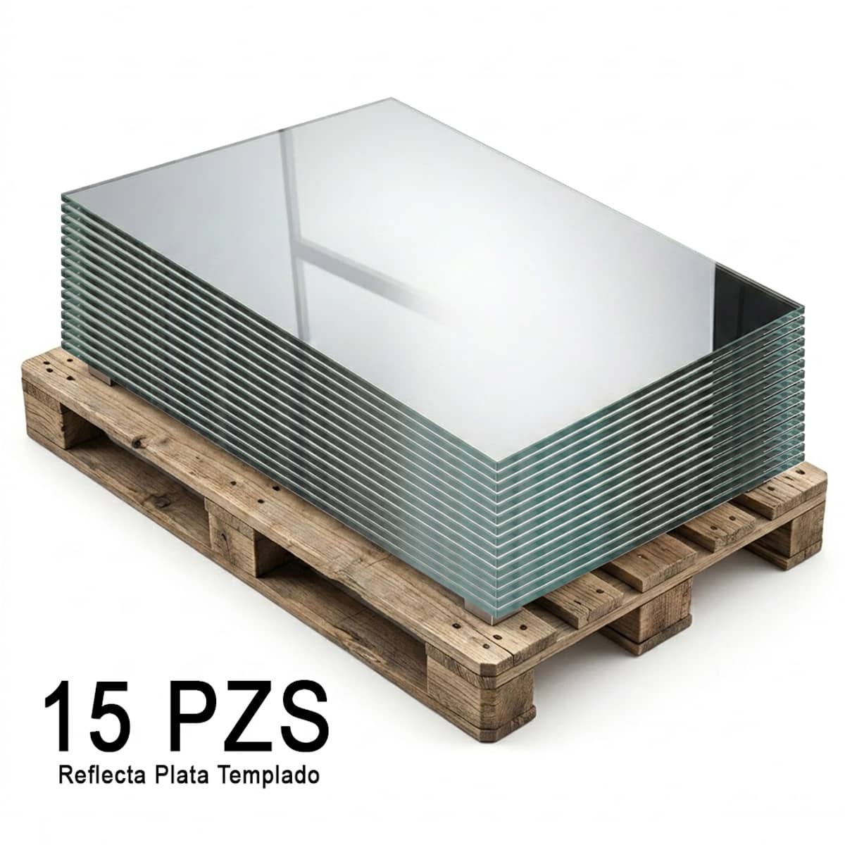 Cubierta rectangular VitroTemp de vidrio templado Reflecta Plata Reflecta Plata Rectangular apilada sobre paleta de madera