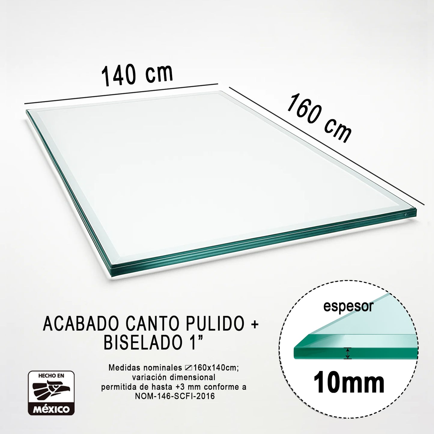 Cubierta Rectangular Vidrio Claro Templado 160x140cm