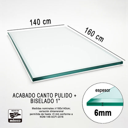 Cubierta Rectangular Vidrio Claro Templado 160x140cm