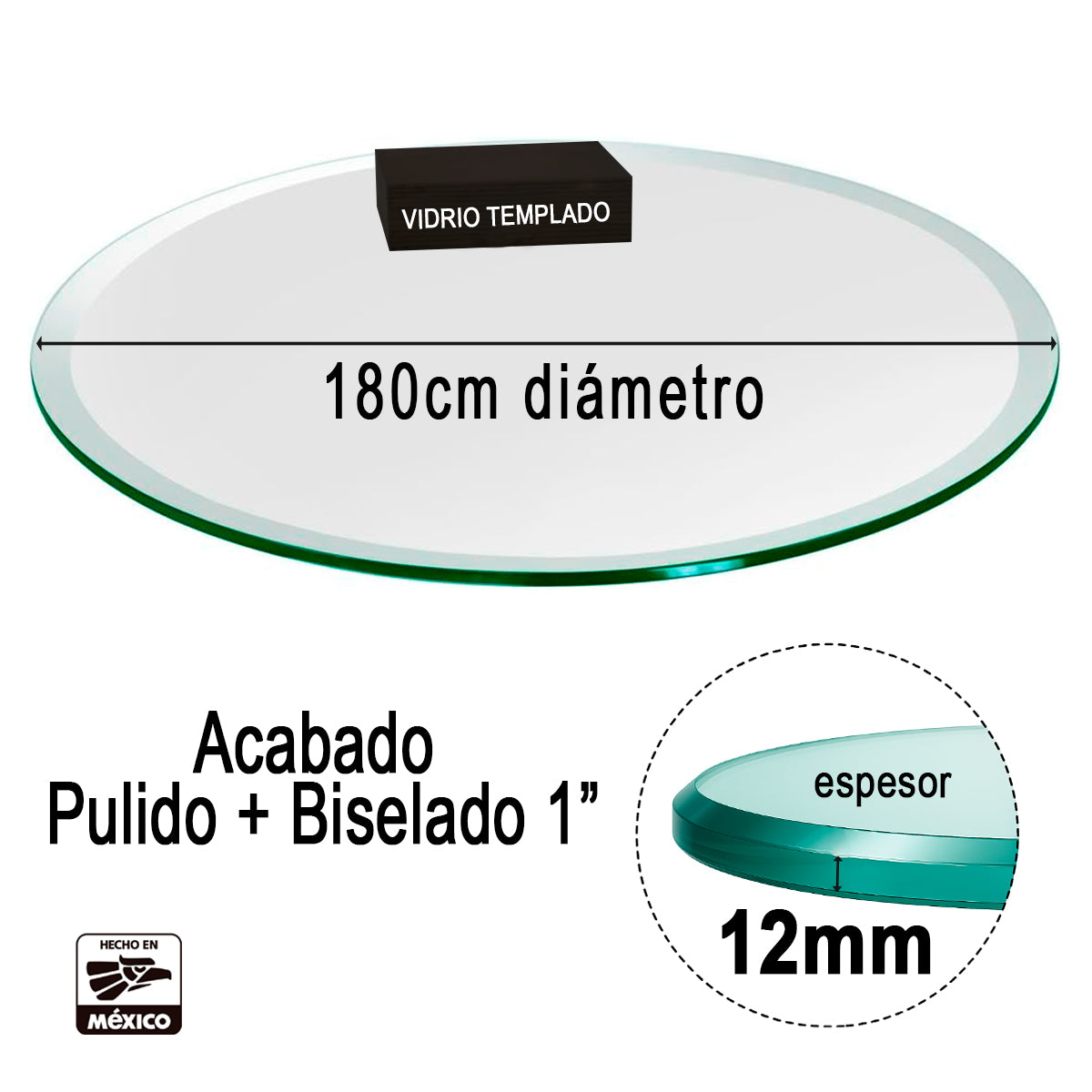 Cubierta Circular Vidrio Claro Templado 180cm Diámetro