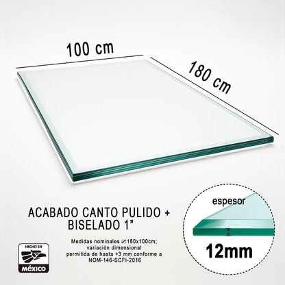 Cubierta Rectangular Vidrio Claro Templado 180x100cm