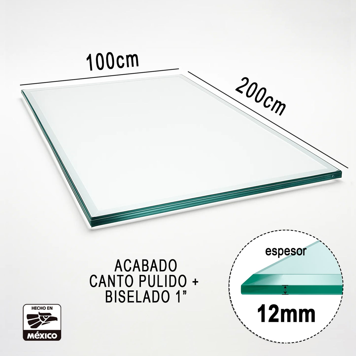 Cubierta Rectangular Vidrio Claro Templado 200x100cm