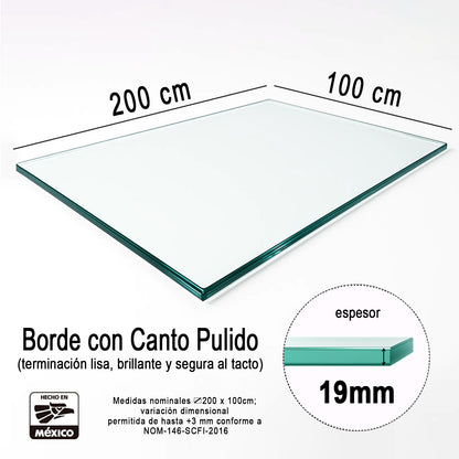 Cubierta Rectangular Vidrio Claro Templado 200x100cm